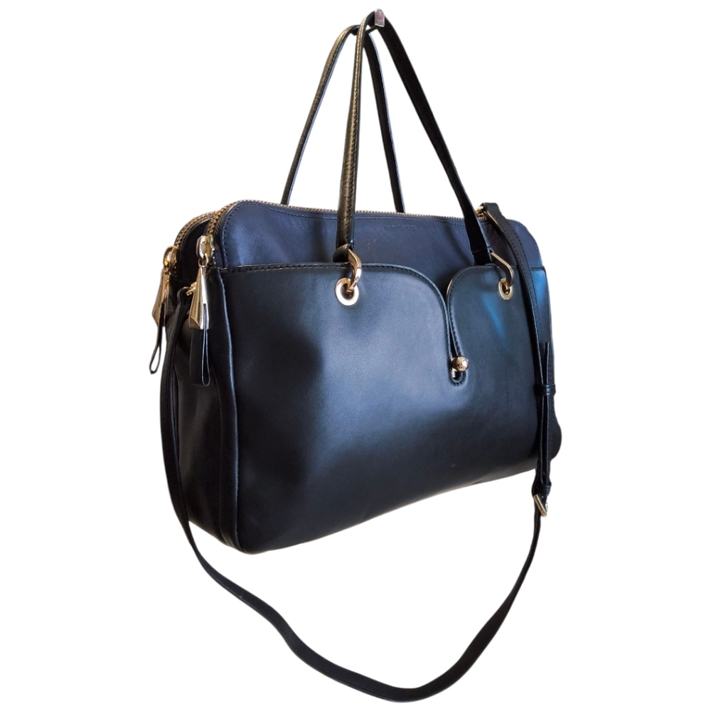 Pour la Victoire Black and Navy Blue Satchel with Crossbody Strap